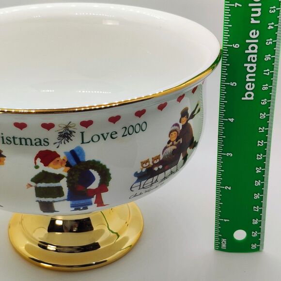 Vintage Y2K Charles Wysocki x Telaflora "CHRISTMAS LOVE 2000" Pedestal Bowl - Picture 13 of 13